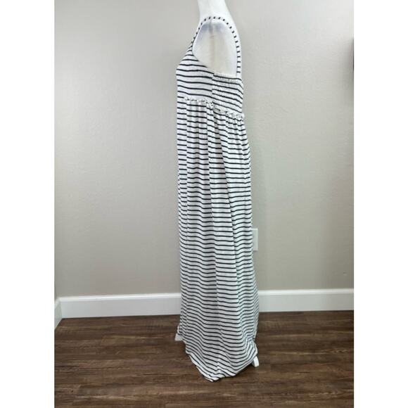 Caslon Easy Stripe Cotton Blend Navy White Smocked Sleeveless Maxi Dress Small - Picture 9 of 13